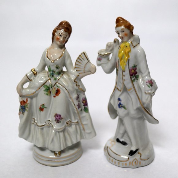 Antique Porcelain Victorian French Lady and Gentleman Figurines - Picture 1 of 6